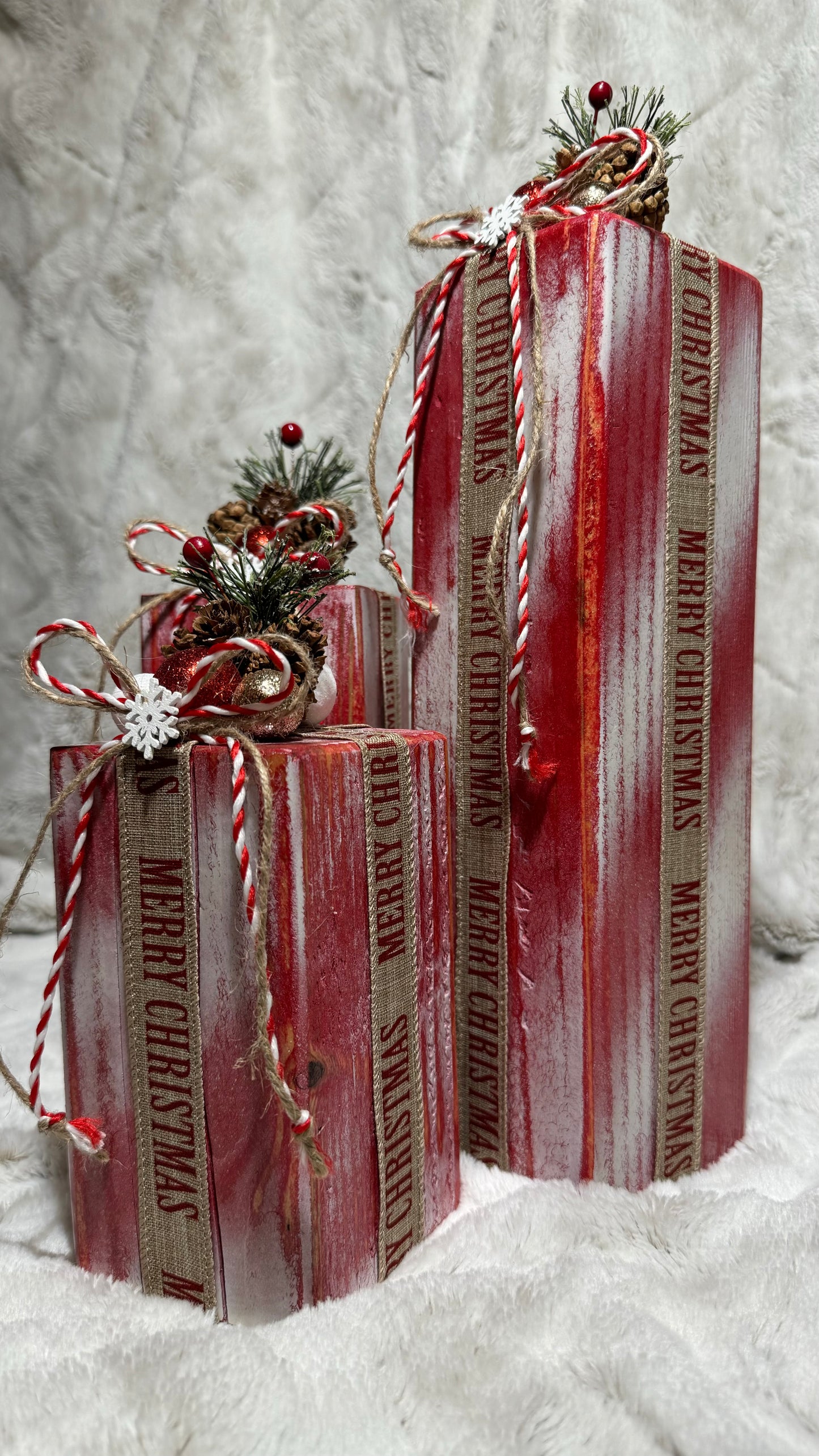 Distressed Candy Cane Christmas Gift Decor Set