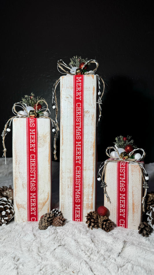 Distressed White Christmas Gift Decor Set